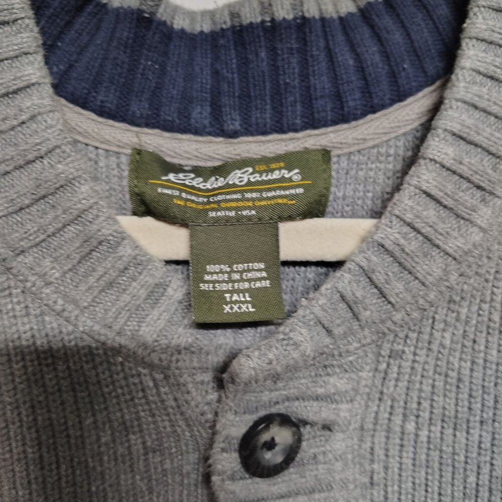 Eddie Bauer Tall XXXL Gray Henley Sweater 100% Cotton Mens Casual Pullover - Picture 2 of 8